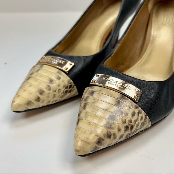 Coach Black Snake Skin Leather Point High Heel Pumps Size 6 B - Picture 3 of 12